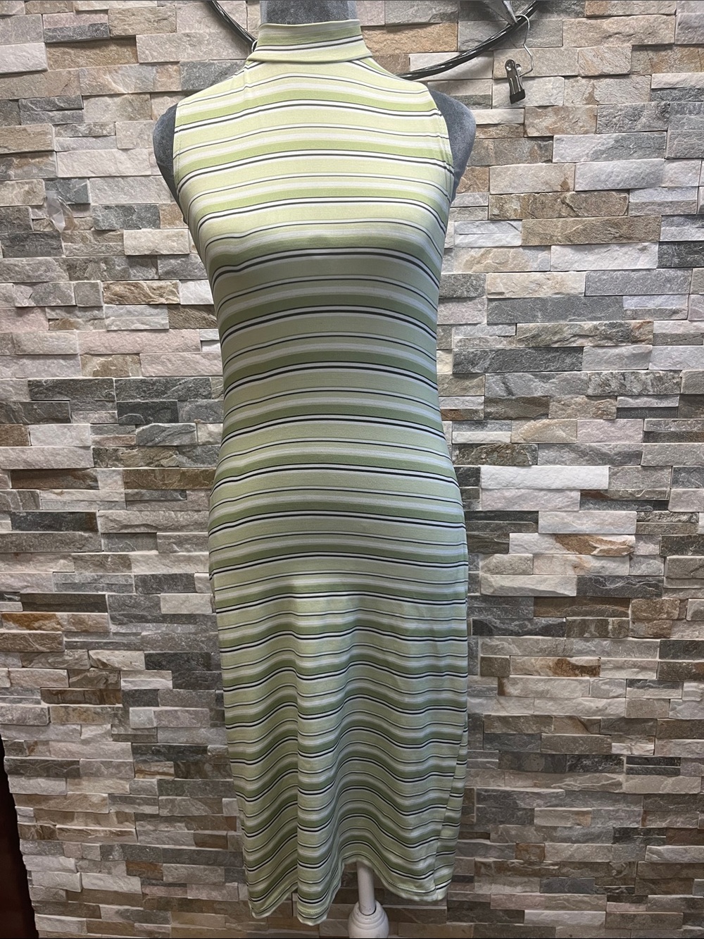 Chesley Light Green Striped Sleeveless Midi Dress